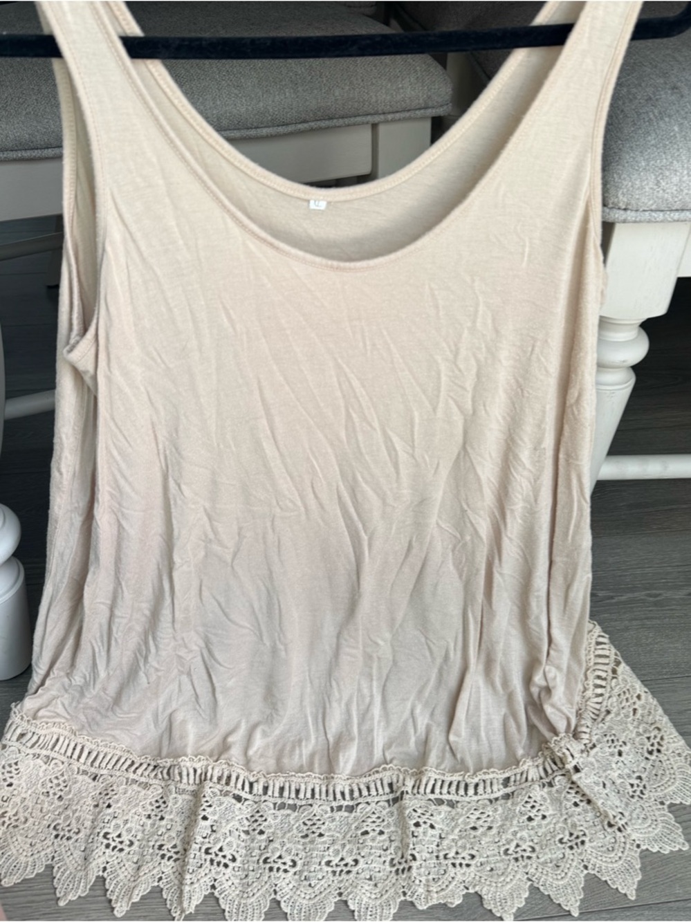 Women's Cream Lace-Hem Tank Top